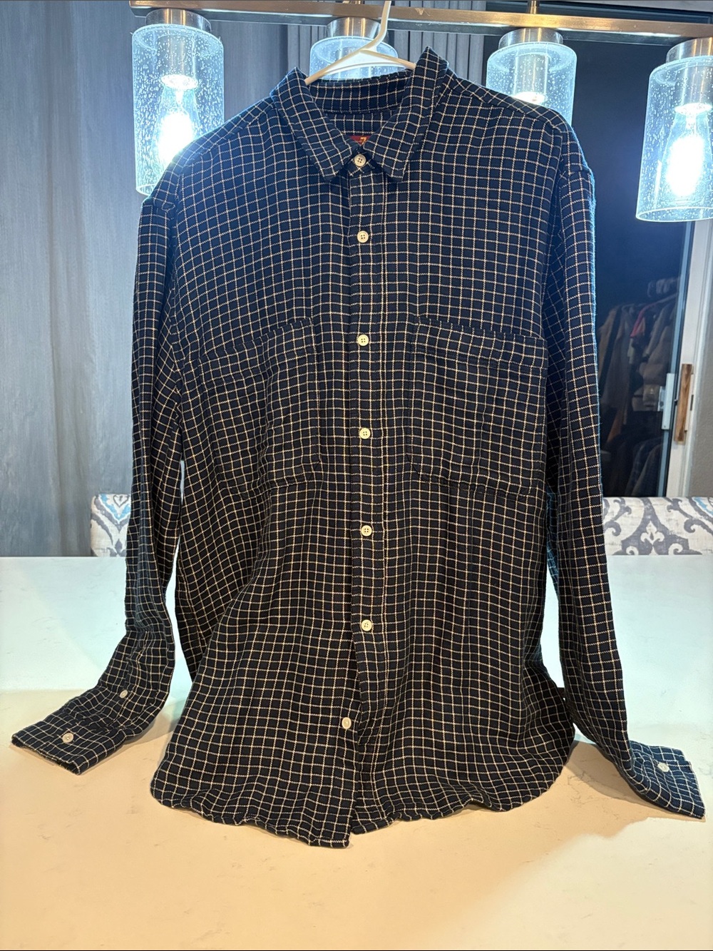 7 For All Mankind Black Windowpane Button-Down Shirt